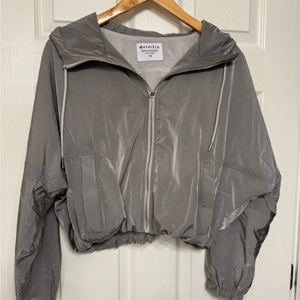 Nwot- Athleta Silver grey Bomber Jacket with Hood - Picture 6 of 7